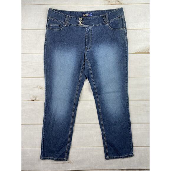 Angels Jeans Womens Sz 22 Dark Distressed Cropped Stretch Denim 90s Y2K Retro - Picture 1 of 9